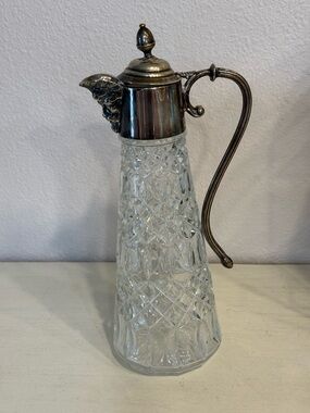 Cut Glass Claret Jug with Silver-Plated Top and Handle
